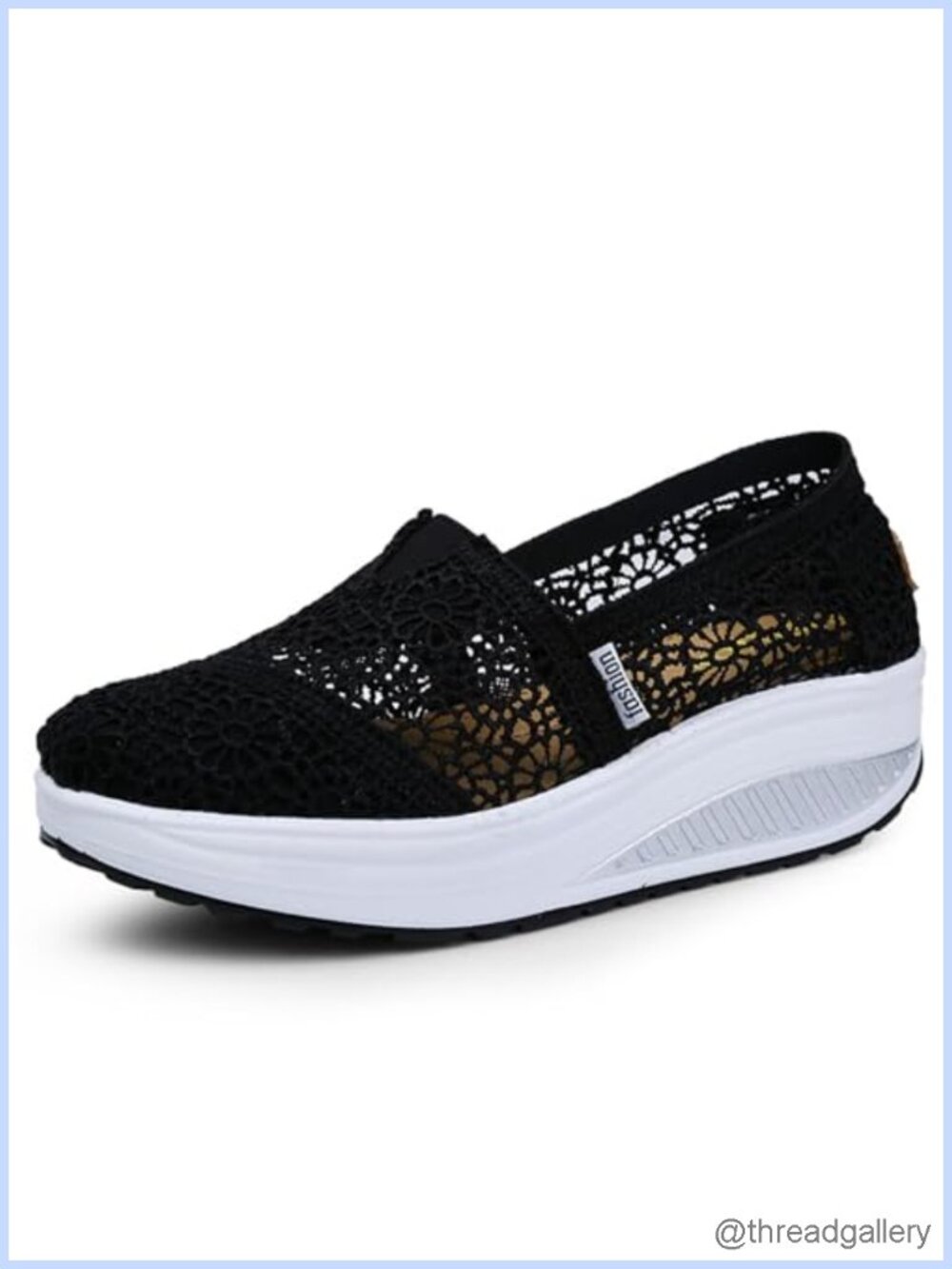 Floral Embroidered Lace Mesh Orthopedic Air Cushion Slip On Platform Loafers